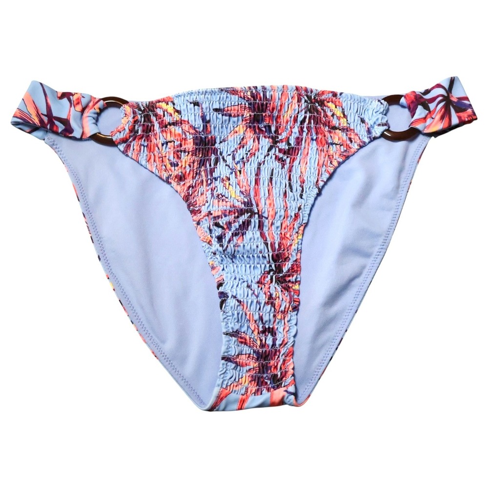 Jessica Simpson Bikini Bottom L Palmy Days Lilac Coral Palm Smocked O Ring Boho